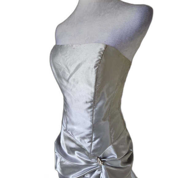 VTG Gunne Sax Silver Metallic Strapless Ruched Mini Dress 80s Y2K Glam Hoco Prom - Picture 7 of 11